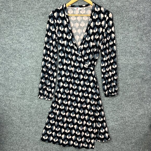 Boden Elodie Leaf Pattern Long Sleeve Wrap Dress Size US 6‎ Regular - Picture 1 of 9